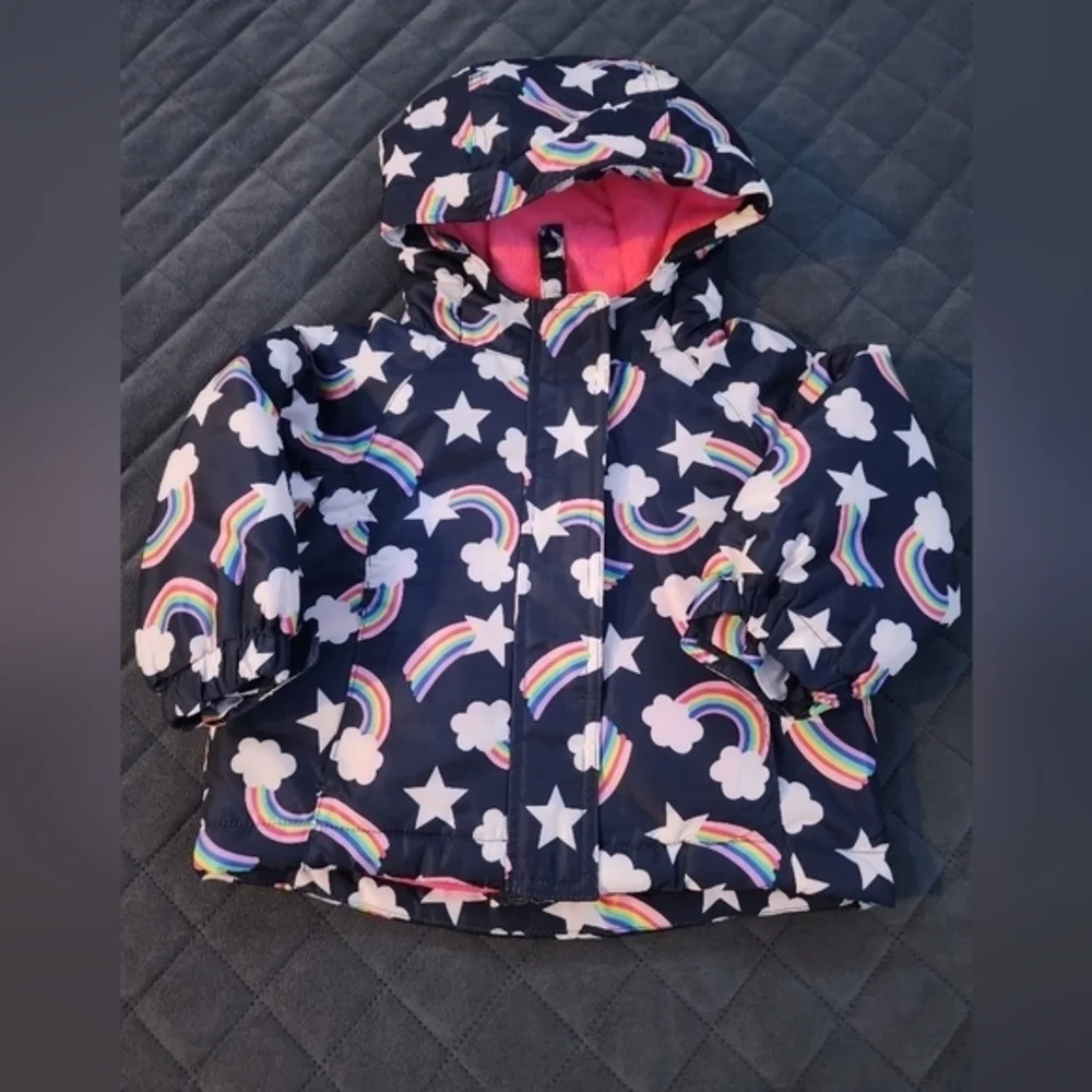 GIRLS NAVY‎ BLUE RAINBOW CLOUD WINTER JACKET SIZE 12-months CHILDREN’S PLACE